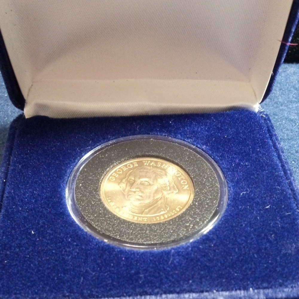 Goldtone Washington Coin in Blue Velvet Case